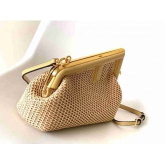 Fendi First Small Bag In Beige Raffia Macrame