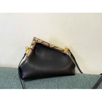 Fendi First Small Bag In Black Nappa Leather with Python F