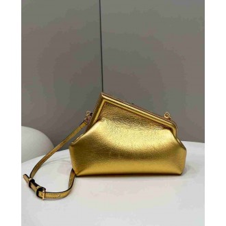 Fendi First Small Bag In Gold Laminated Leather