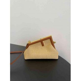 Fendi First Small Bag in Natural Raffia Straw