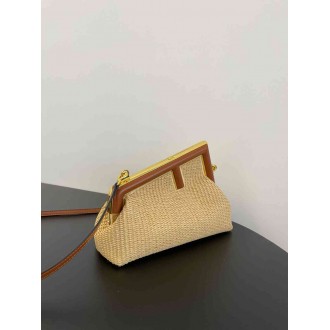 Fendi First Small Bag in Natural Raffia Straw