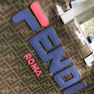 Fendi Glazed Multicolor Fabric Shopper Blue Logo Bag