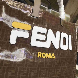Fendi Glazed Multicolor Fabric Shopper White Logo Bag