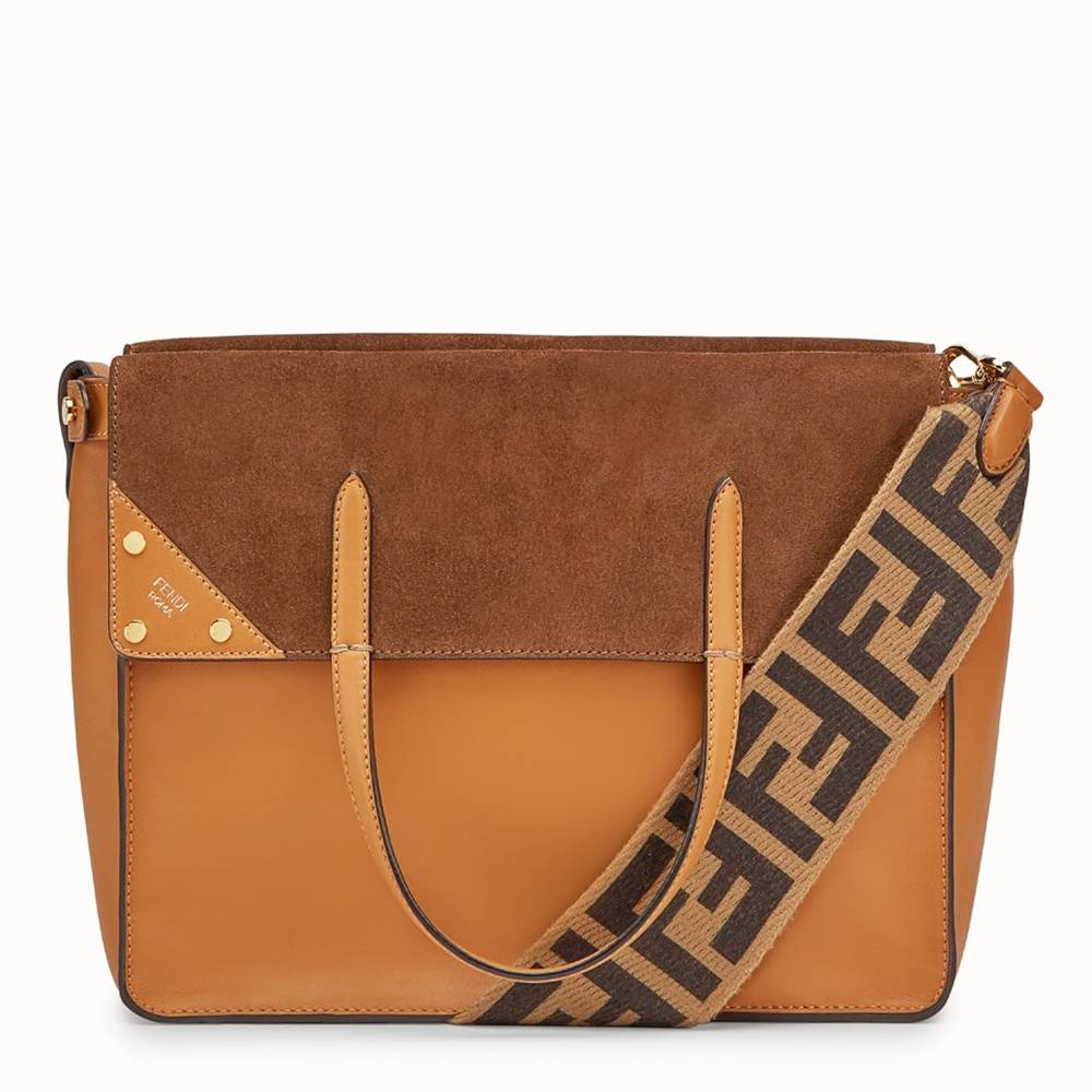 Fendi Large Flip Tote Bag In Brown Calfskin