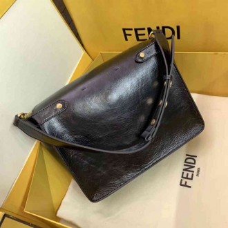 Fendi Large Kan U Bag In Black Glossy Lambskin