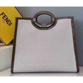 Fendi Large Runaway Shopper Bag In White Perforated Calfskin