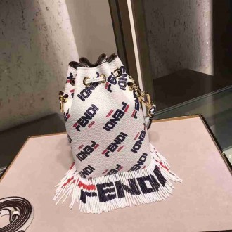 Fendi Logo-printed Fringed Mon Tresor Mini Bucket Bag