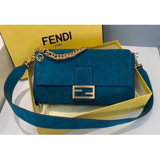 Fendi Medium Baguette Bag In Blue Suede Leather