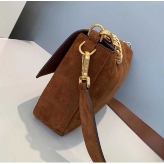 Fendi Medium Baguette Bag In Brown Suede Leather
