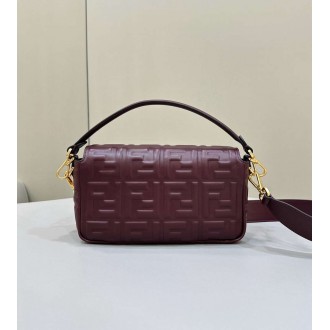 Fendi Medium Baguette Bag in Burgundy FF Nappa Leather