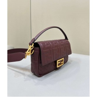 Fendi Medium Baguette Bag in Burgundy FF Nappa Leather