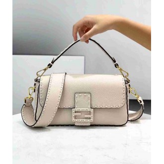 Fendi Medium Baguette Bag In White Grain Leather