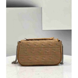 Fendi Midi Baguette Chain Bag In Beige FF Fabric