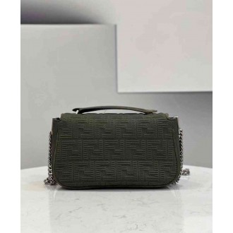 Fendi Midi Baguette Chain Bag In Green FF Fabric
