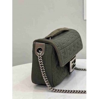 Fendi Midi Baguette Chain Bag In Green FF Fabric