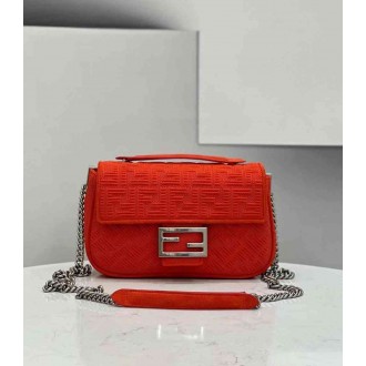 Fendi Midi Baguette Chain Bag In Piment FF Fabric
