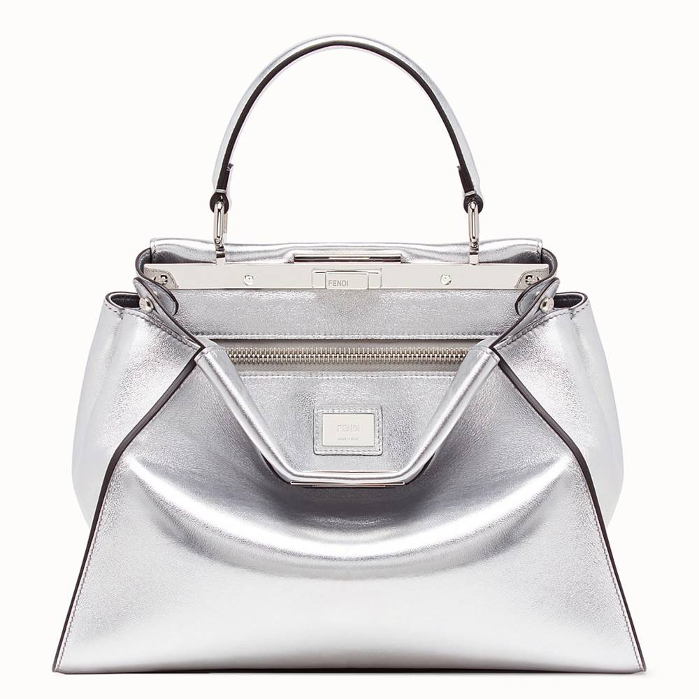 Fendi Peekaboo Medium Bag In Silver Metallic Lambskin