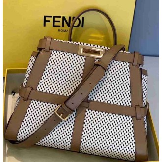 Fendi Peekaboo Medium Bag In White Perforated Calf Leather