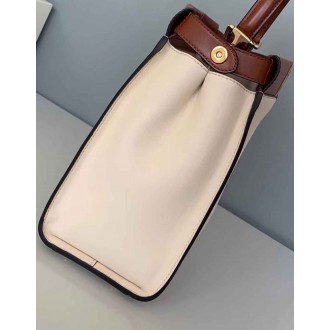 Fendi Peekaboo Medium White Bag With Tan Handle