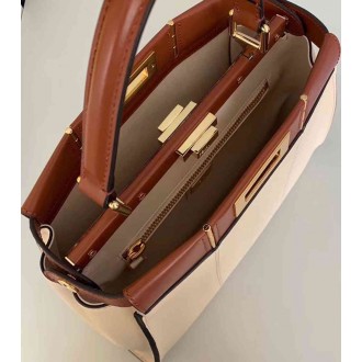 Fendi Peekaboo Medium White Bag With Tan Handle