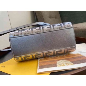 Fendi Peekaboo Mini Bag In Silver Lambskin With FF Sequins