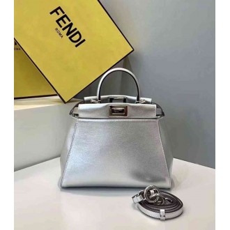 Fendi Peekaboo Mini Bag In Silver Metallic Lambskin