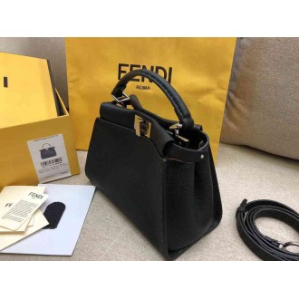 Fendi Peekaboo Mini Selleria Bag In Black Cuoio Romano Leather