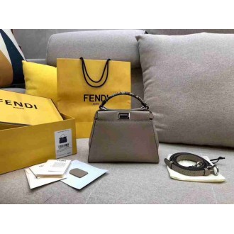 Fendi Peekaboo Mini Selleria Grey Bag with Python Leather Handle