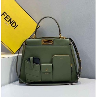 Fendi Peekaboo Pocket Medium Bag In Green Calfskin