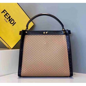 Fendi Peekaboo X Lite Medium Bag In Beige Perforated Leather