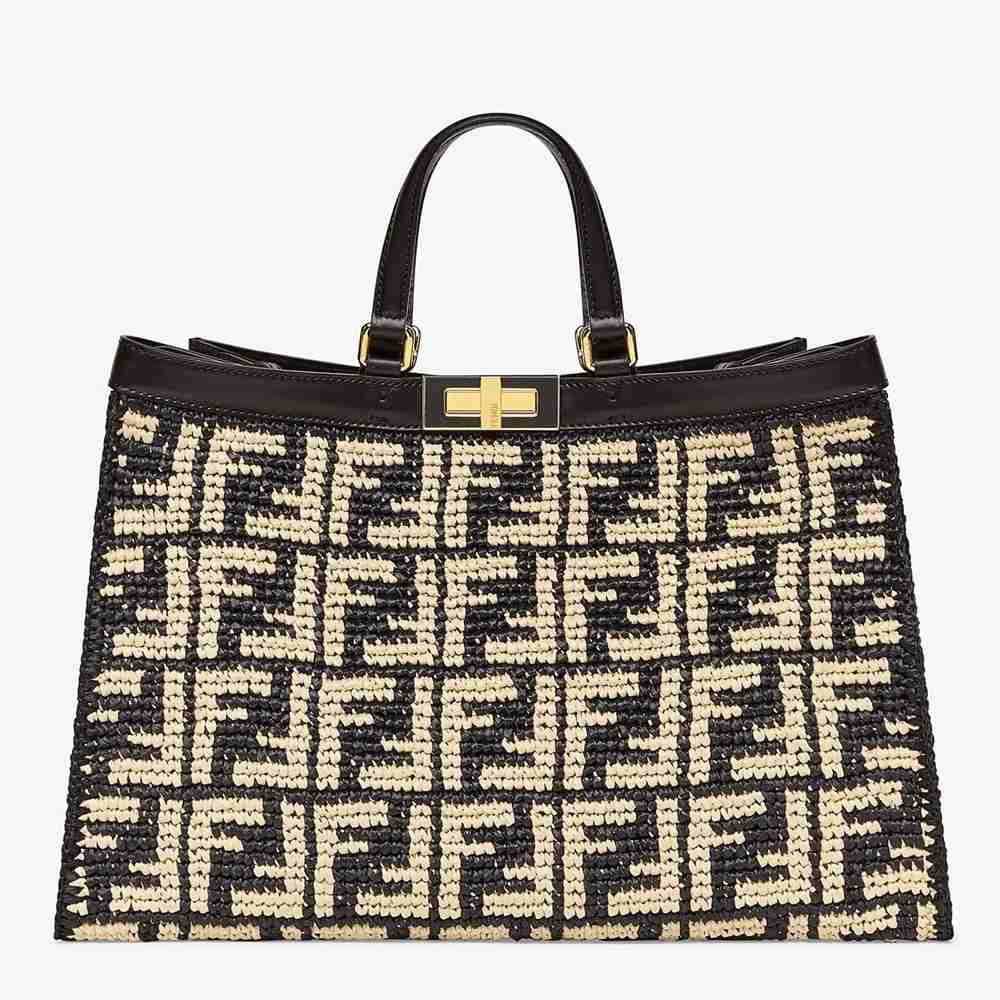 Fendi Peekaboo X-Tote Shopper In Black FF Raffia