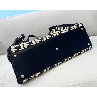 Fendi Peekaboo X-Tote Shopper In Black FF Raffia