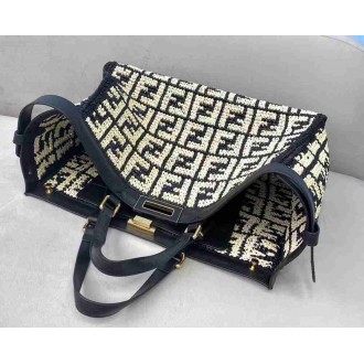 Fendi Peekaboo X-Tote Shopper In Black FF Raffia