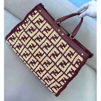 Fendi Peekaboo X-Tote Shopper In Burgundy FF Raffia