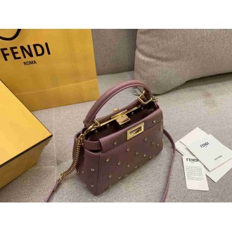 Fendi Peekaboo XS Bag With Star Studs In Black Nappa Leather