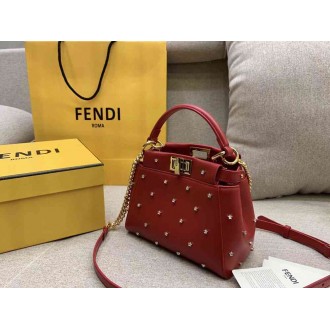 Fendi Peekaboo XS Bag With Star Studs In Red Nappa Leather