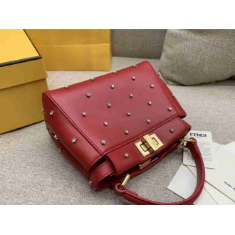 Fendi Peekaboo XS Bag With Star Studs In Red Nappa Leather