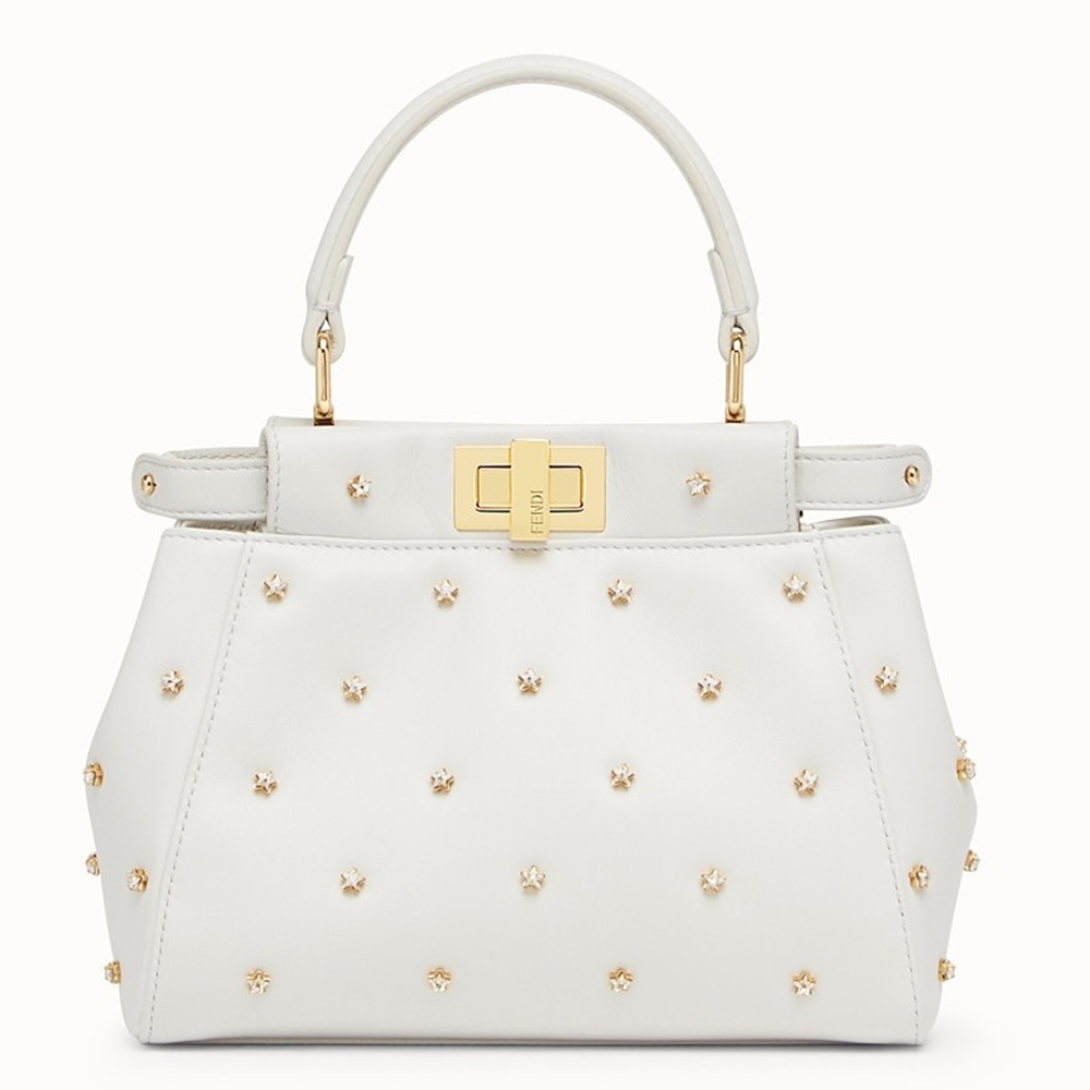 Fendi Peekaboo XS Bag With Star Studs In White Nappa Leather
