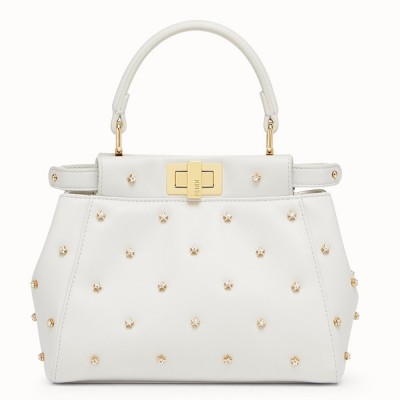 Fendi Peekaboo XS Bag With Star Studs In White Nappa Leather