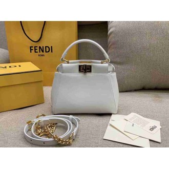 Fendi Peekaboo XS Bag With Star Studs In White Nappa Leather