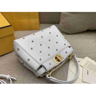 Fendi Peekaboo XS Bag With Star Studs In White Nappa Leather
