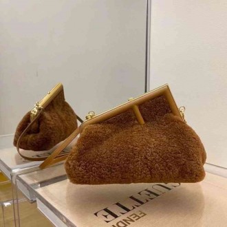 Fendi Small First Bag In Brown Wool Sheepskin