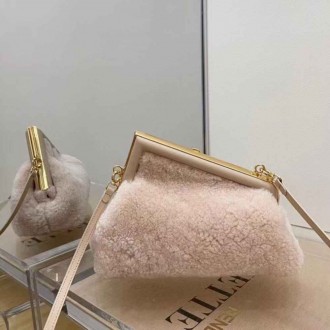 Fendi Small First Bag In Pink Wool Sheepskin