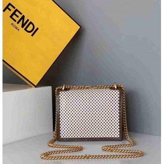 Fendi Small Kan U Bag In White Perforated Calf Leather