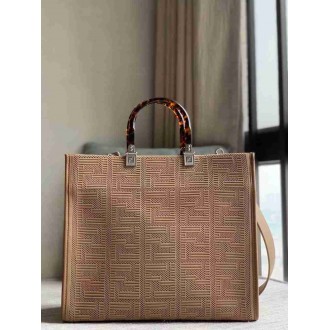 Fendi Sunshine Medium Shopper Bag In Beige FF Fabric