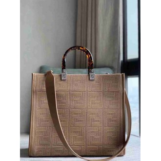 Fendi Sunshine Medium Shopper Bag In Beige FF Fabric