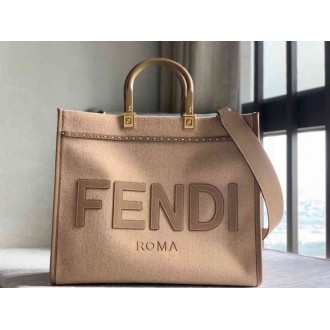 Fendi Sunshine Medium Shopper Bag In Brown Flannel