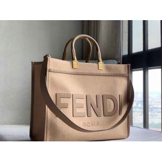 Fendi Sunshine Medium Shopper Bag In Brown Flannel