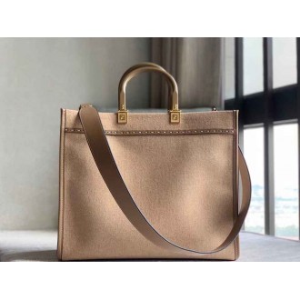 Fendi Sunshine Medium Shopper Bag In Brown Flannel