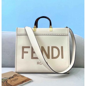 Fendi Sunshine Medium Shopper Bag In White Calfskin